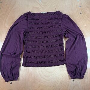 Madewell Smocked Boatneck Top Women Medium Purple All Cotton